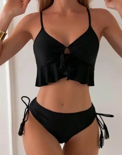 Traje de baño negro con volantes SHEIN talla L - miniatura 1