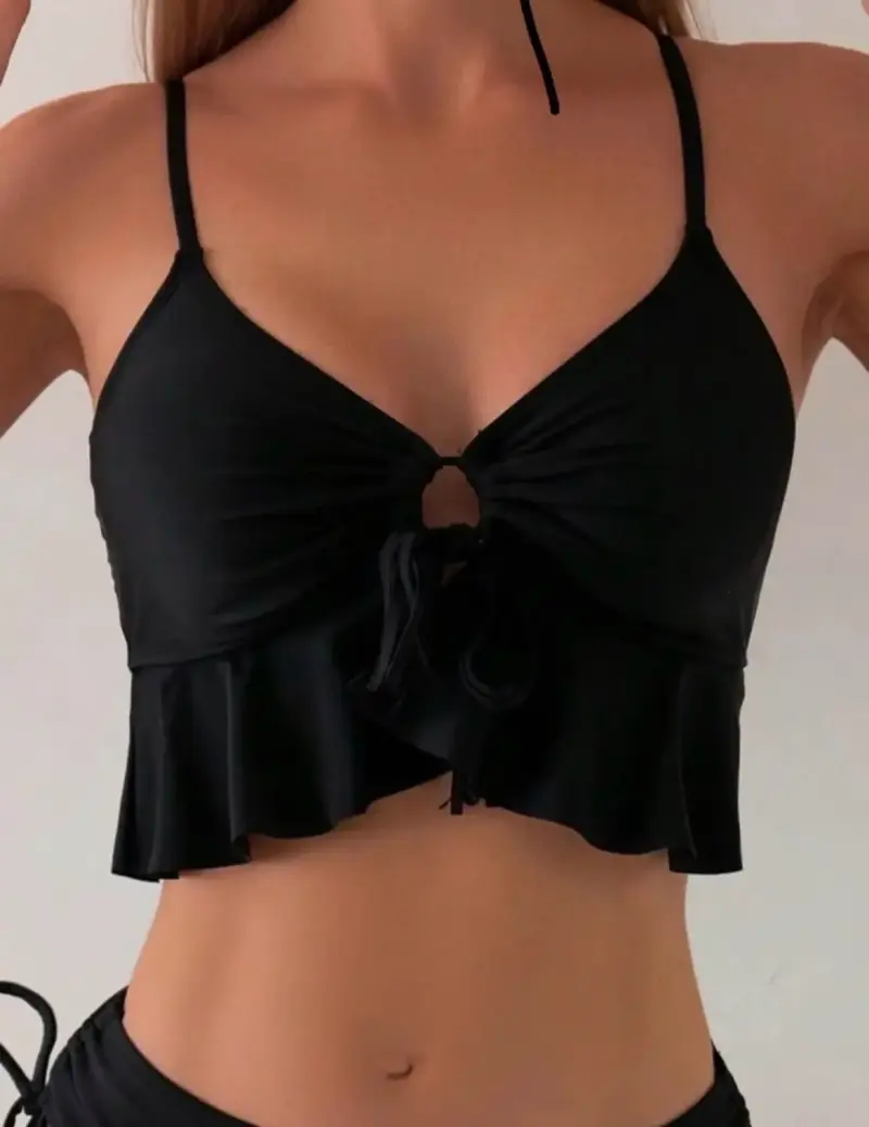 Traje de baño negro con volantes SHEIN talla L - 3