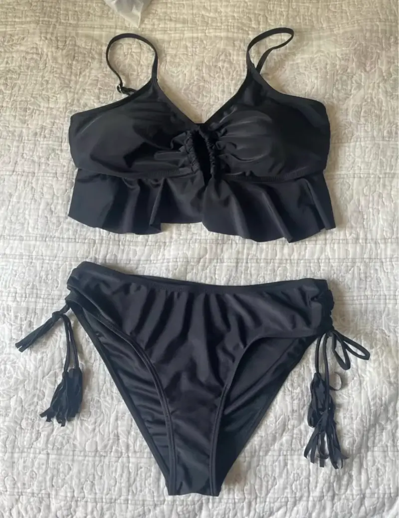 Traje de baño negro con volantes SHEIN talla L - 5