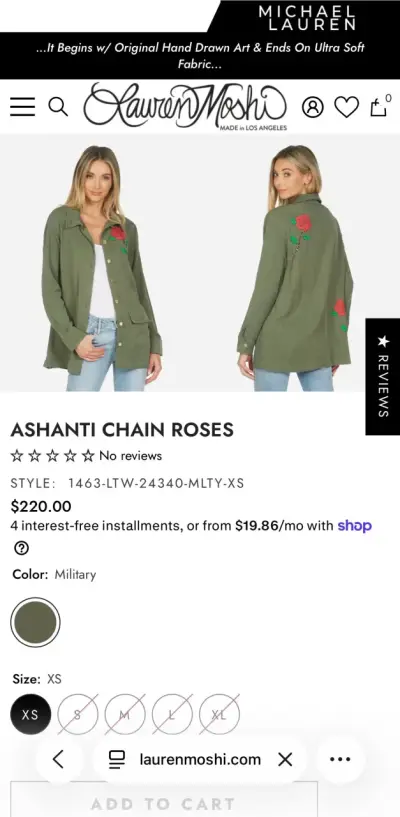 Chaqueta verde militar con bordado de rosas Lauren Moshi - miniatura 1