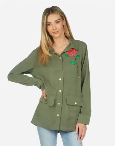 Chaqueta verde militar con bordado de rosas Lauren Moshi - miniatura 2