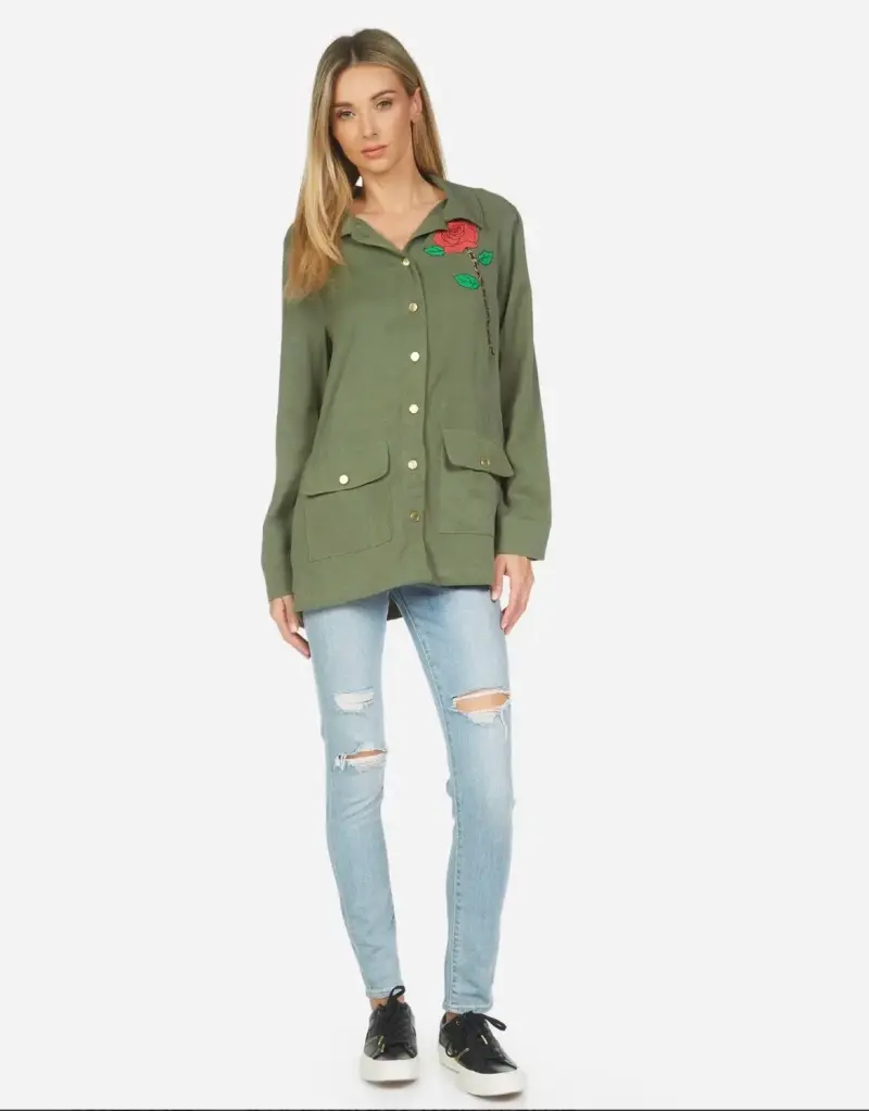 Chaqueta verde militar con bordado de rosas Lauren Moshi - 3