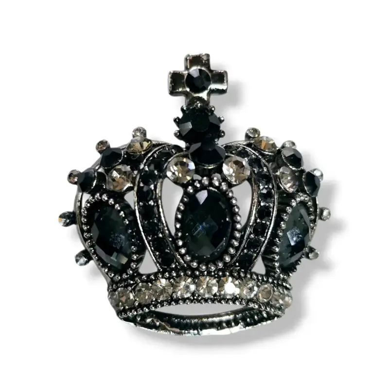 Prendedor Broche Corona con Cristales Negros - 1