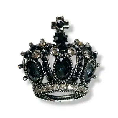 Prendedor Broche Corona con Cristales Negros - miniatura 1