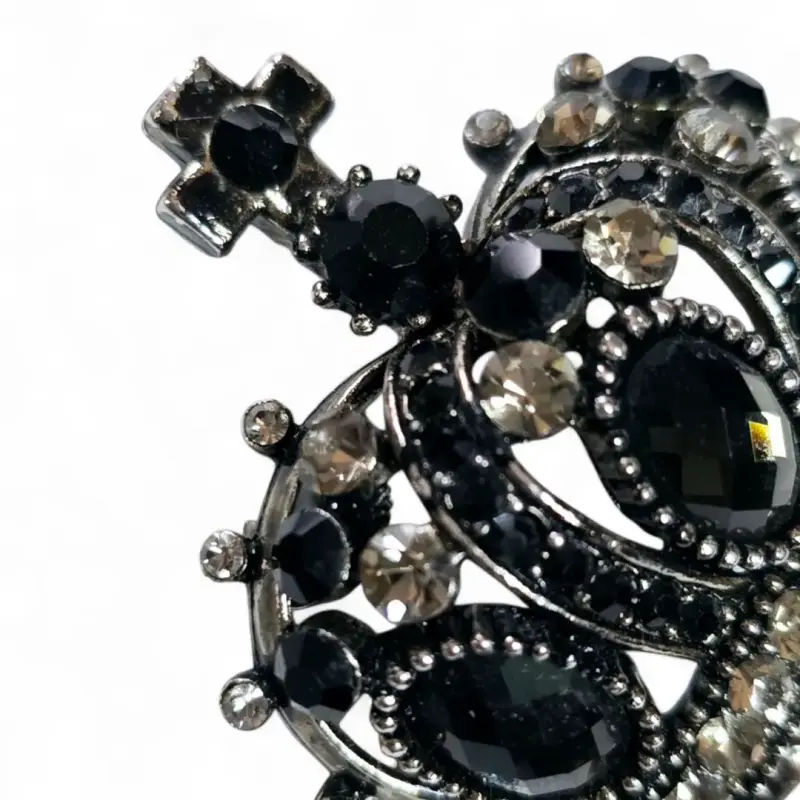 Prendedor Broche Corona con Cristales Negros - 2