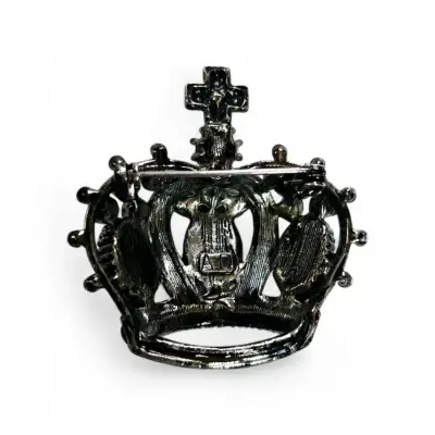Prendedor Broche Corona con Cristales Negros - miniatura 3