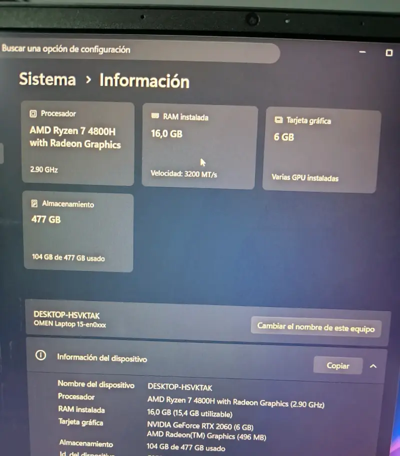 Laptop HP Omen Ryzen 7 4800H 16GB RAM - 5