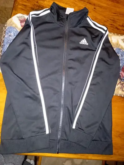 Chaqueta deportiva negra Adidas con rayas blancas - miniatura 3