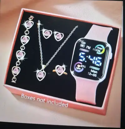 Set de joyería con reloj inteligente rosa - miniatura 1