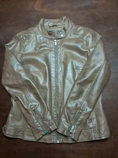 Chaqueta de cuero sintético marrón para mujer - miniatura 1