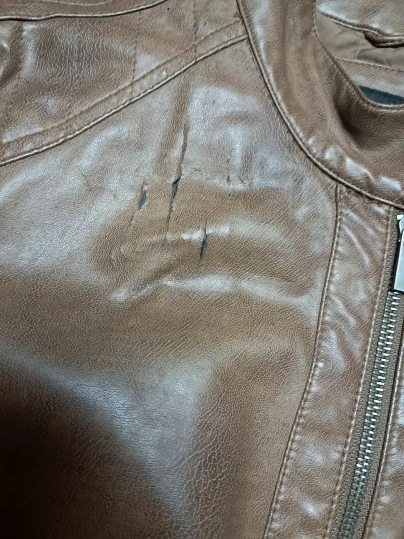 Chaqueta de cuero sintético marrón para mujer - 2