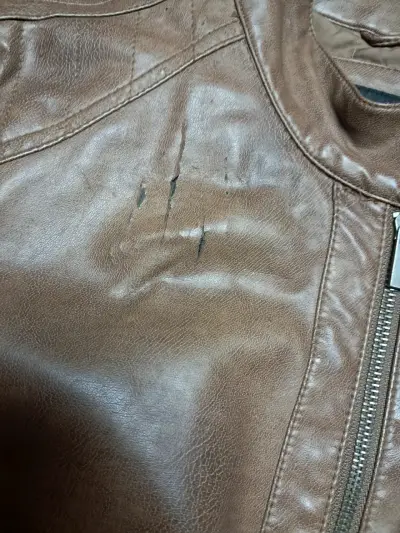 Chaqueta de cuero sintético marrón para mujer - miniatura 2
