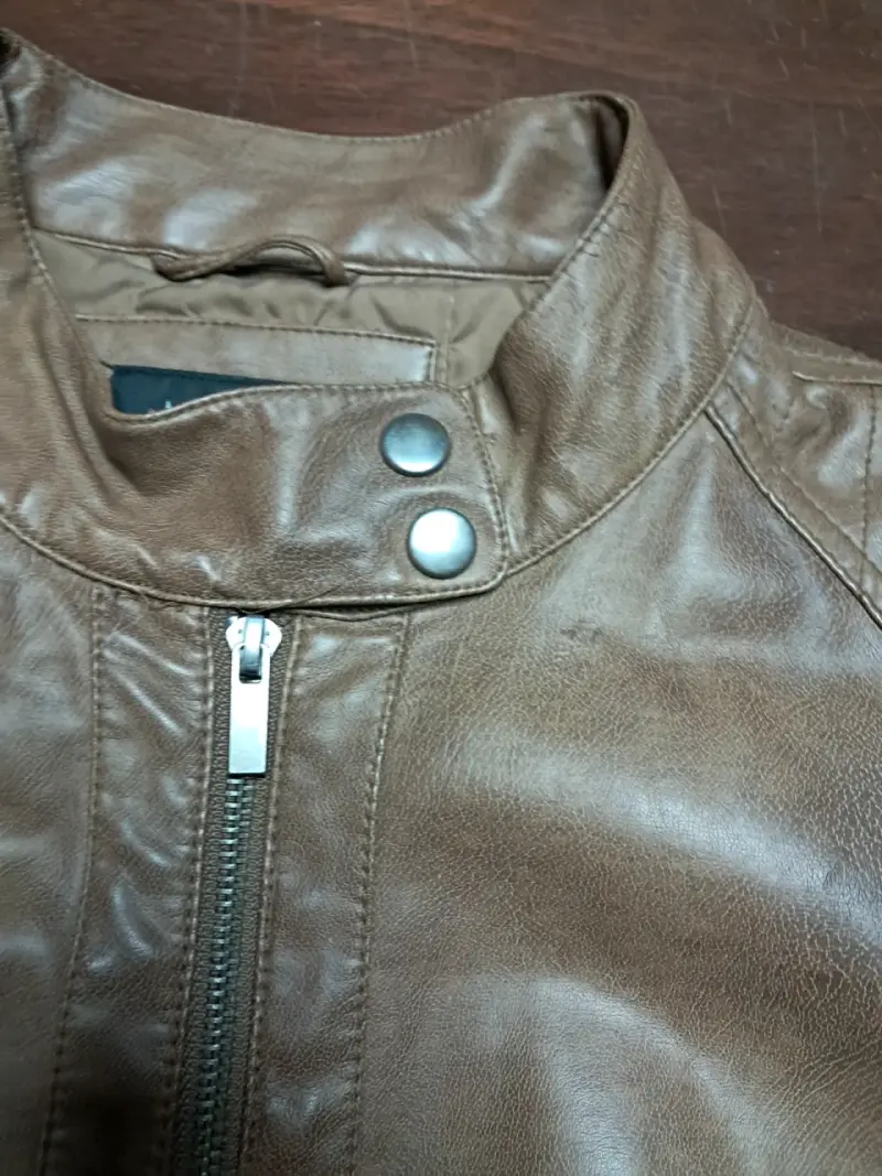 Chaqueta de cuero sintético marrón para mujer - 3
