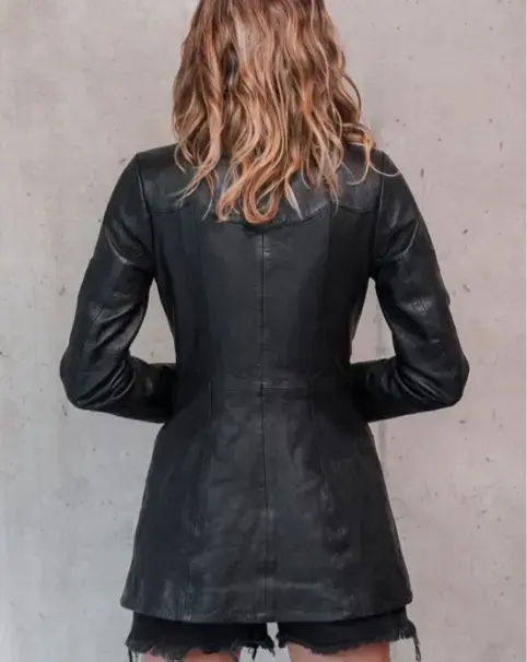 Blazer de cuero negro para mujer. Talla M - 5