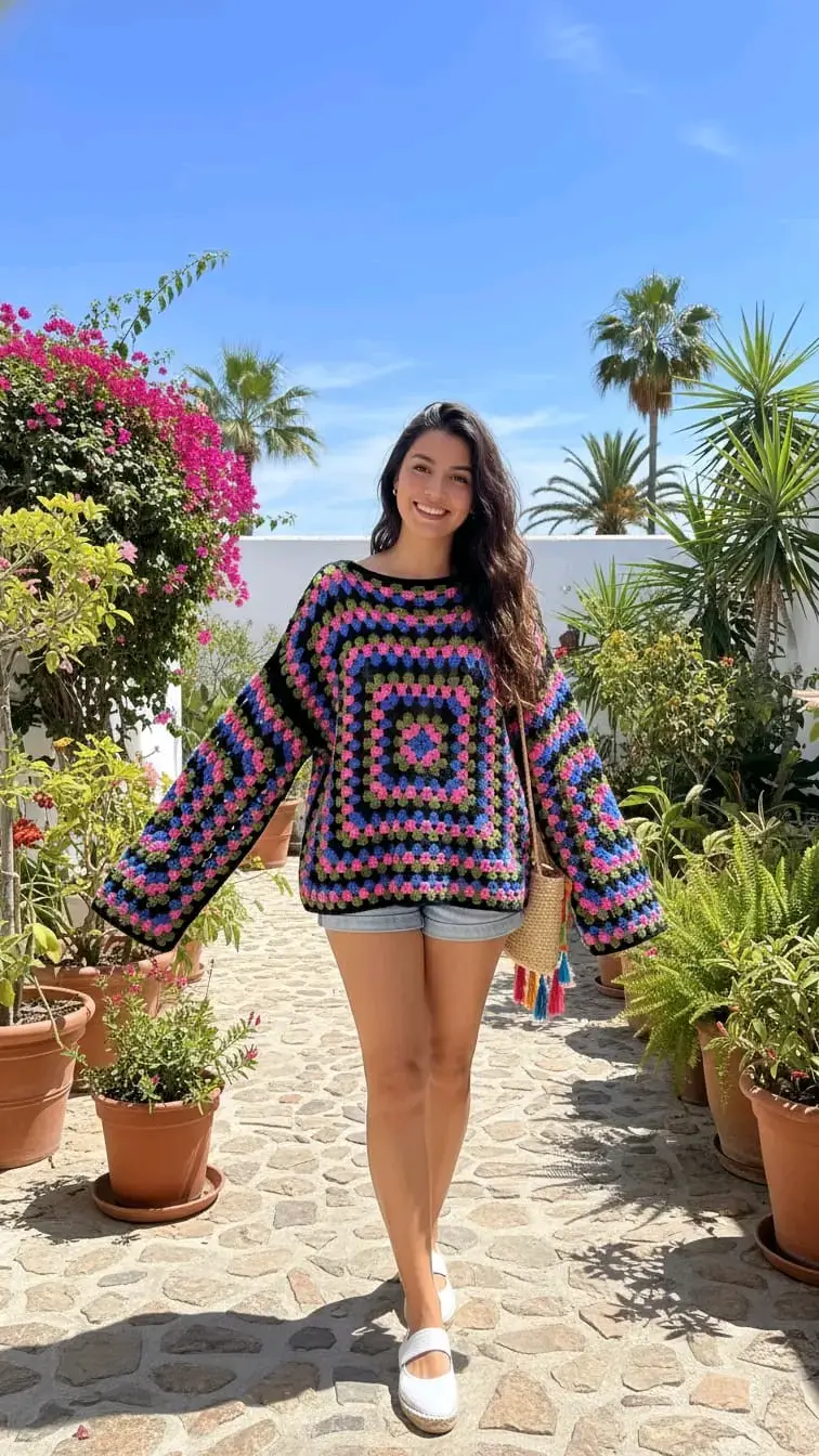 Suéter de crochet multicolor para mujer - 2