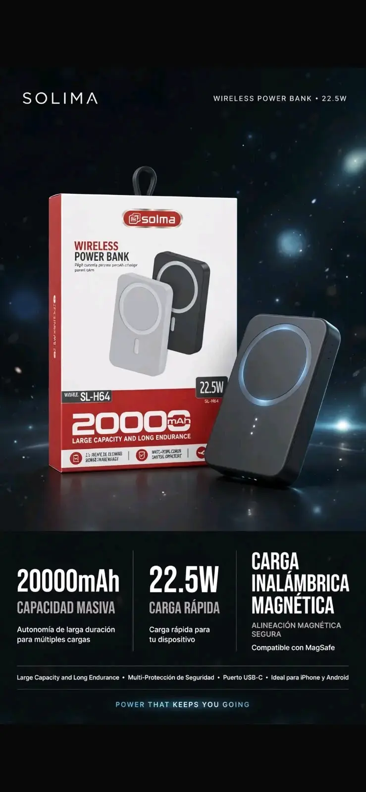 Power Bank Inalámbrico Solima 20000mAh 22.5W - 2