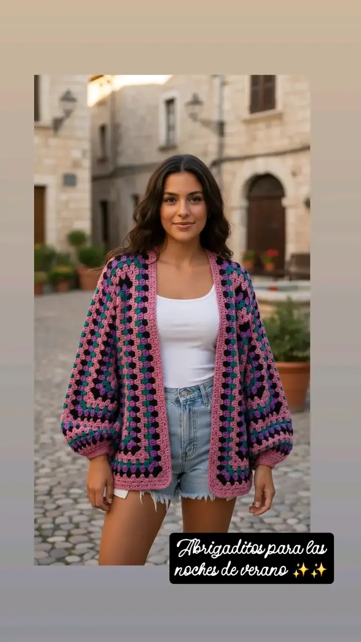 Cardigan tejido a crochet multicolor - 3