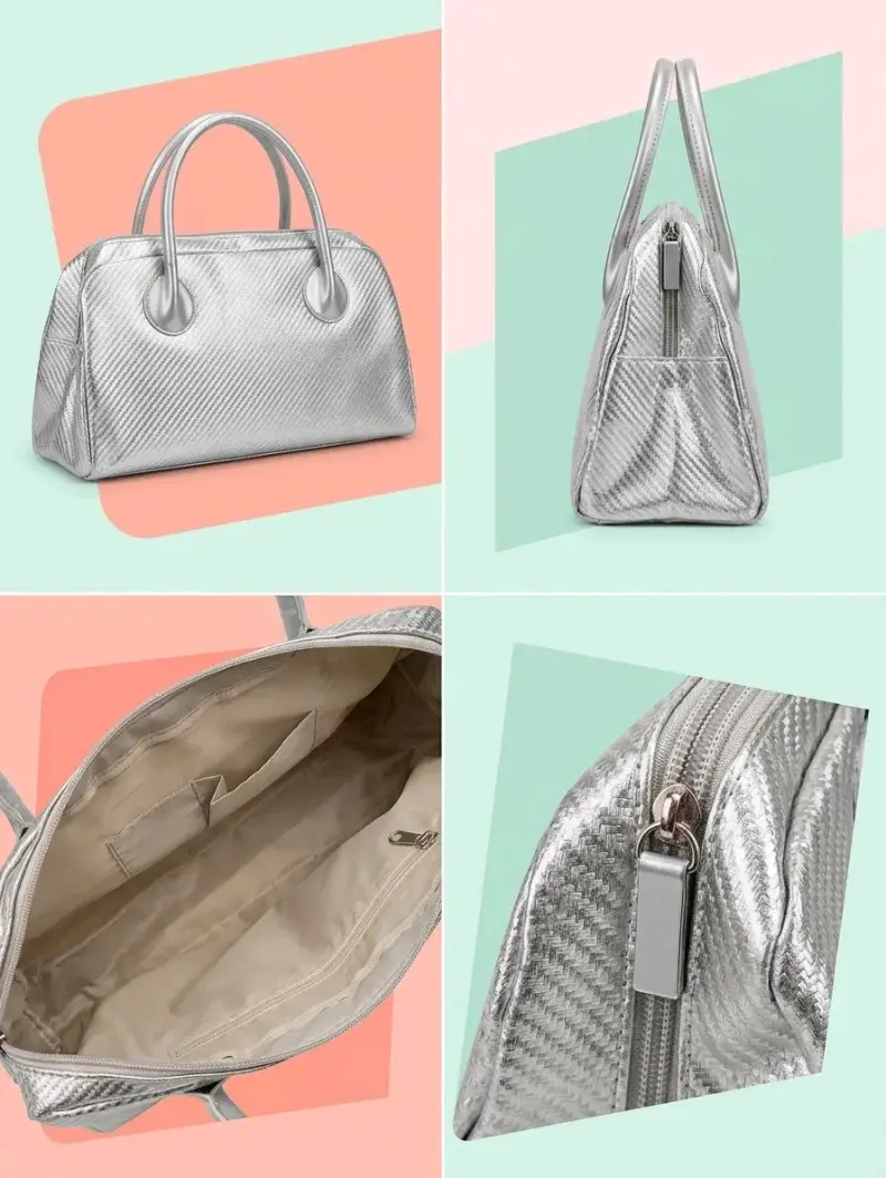 Bolso de mano plateado elegante y espacioso