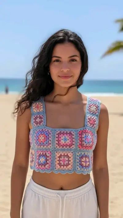 Top tejido a crochet granny square - miniatura 1