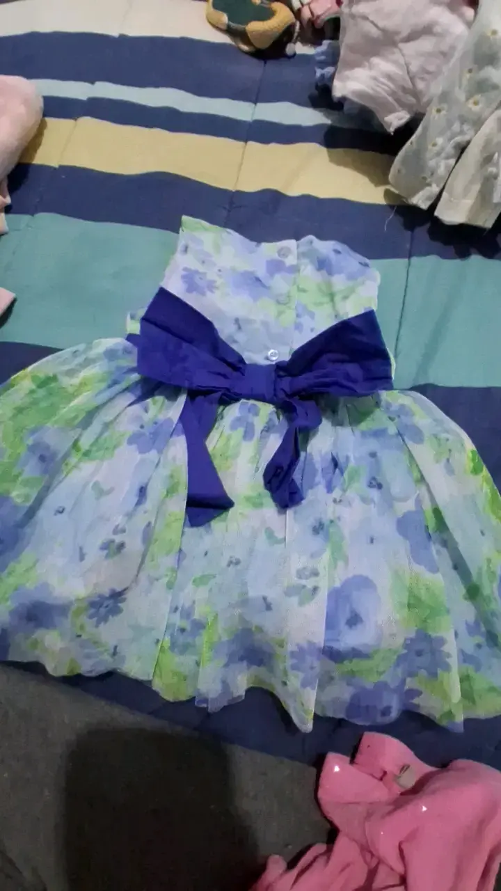 Vestido de bebé floral azul y verde talla 6M - 3