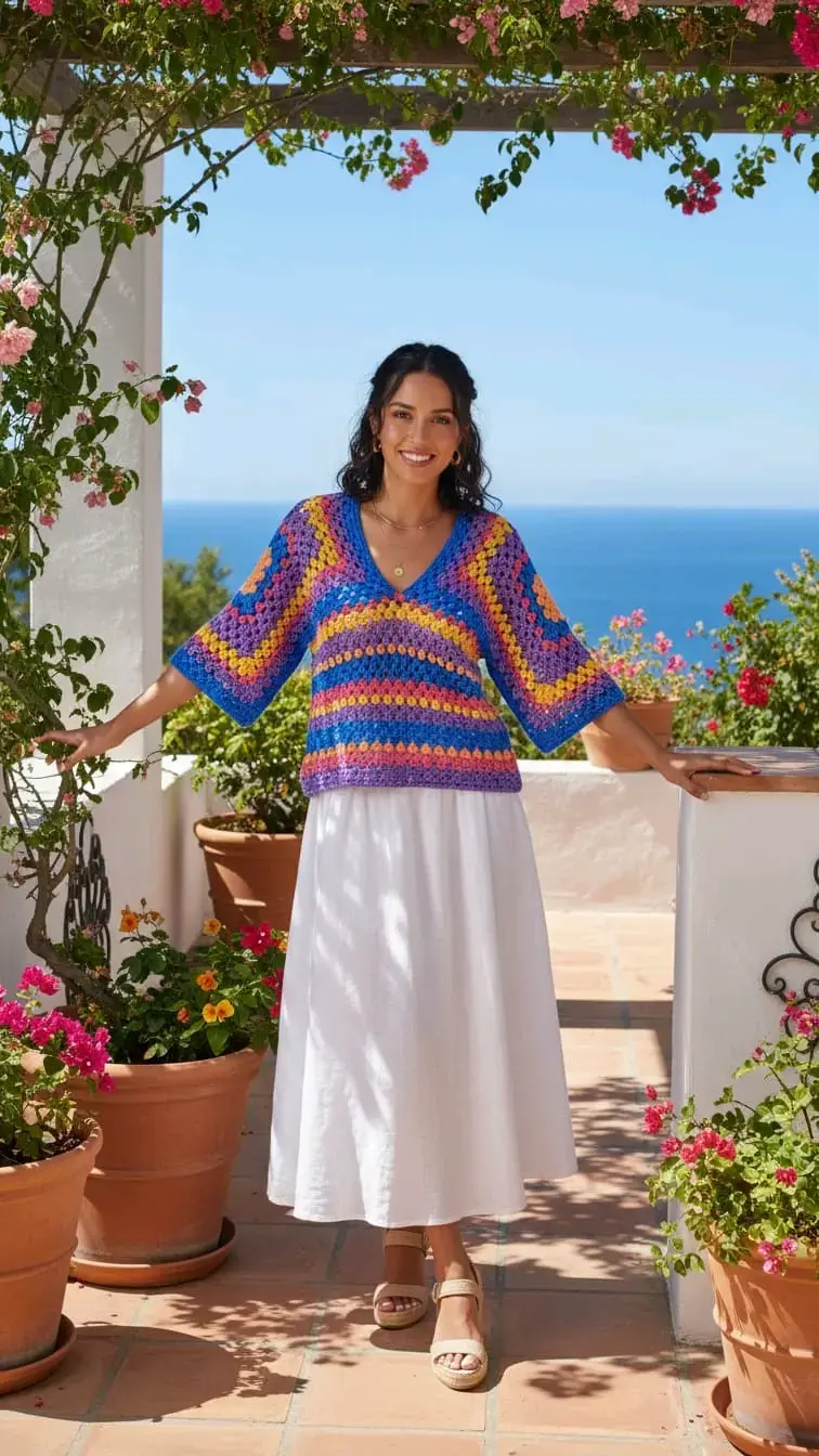 Blusa tejido a crochet multicolor - 2