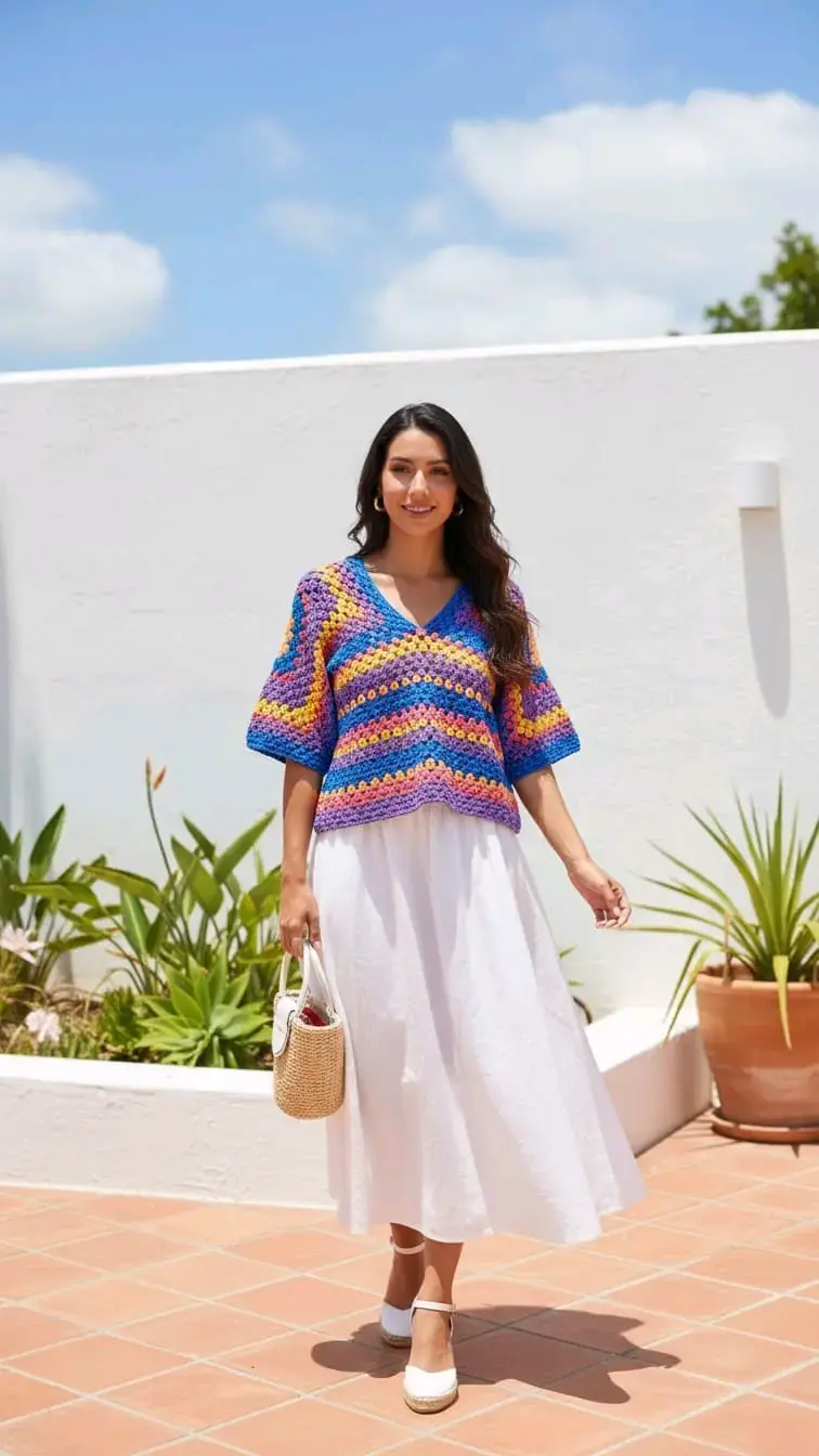 Blusa tejido a crochet multicolor - 3