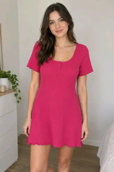 Vestido corto fucsia H&M para mujer - miniatura 1