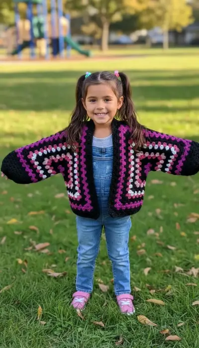 Chaleco tejido a crochet para niña colorido - miniatura 1
