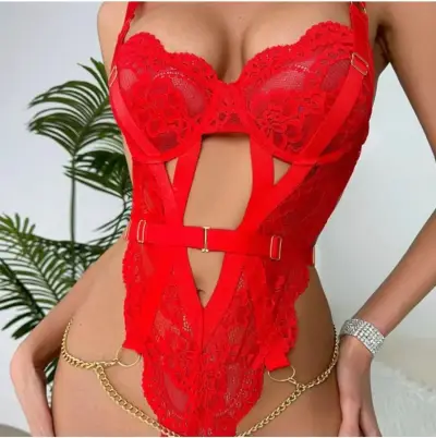 Body de encaje rojo con tirantes ajustables - miniatura 1