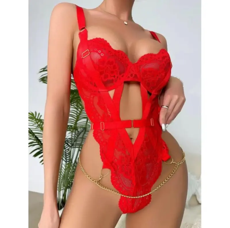 Body de encaje rojo con tirantes ajustables - 3
