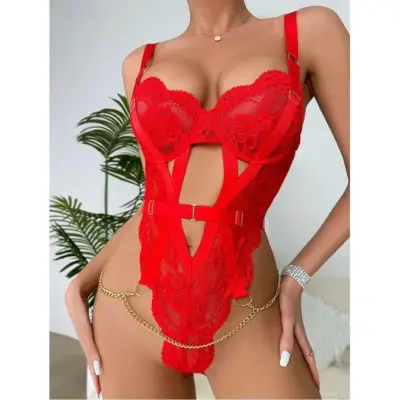 Body de encaje rojo con tirantes ajustables - miniatura 4