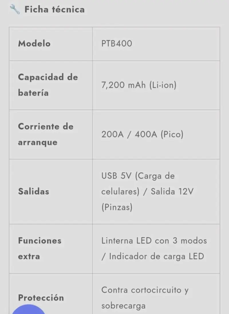 Arrancador  Batería UYUSTOOLS PTB400 con Linterna - 4