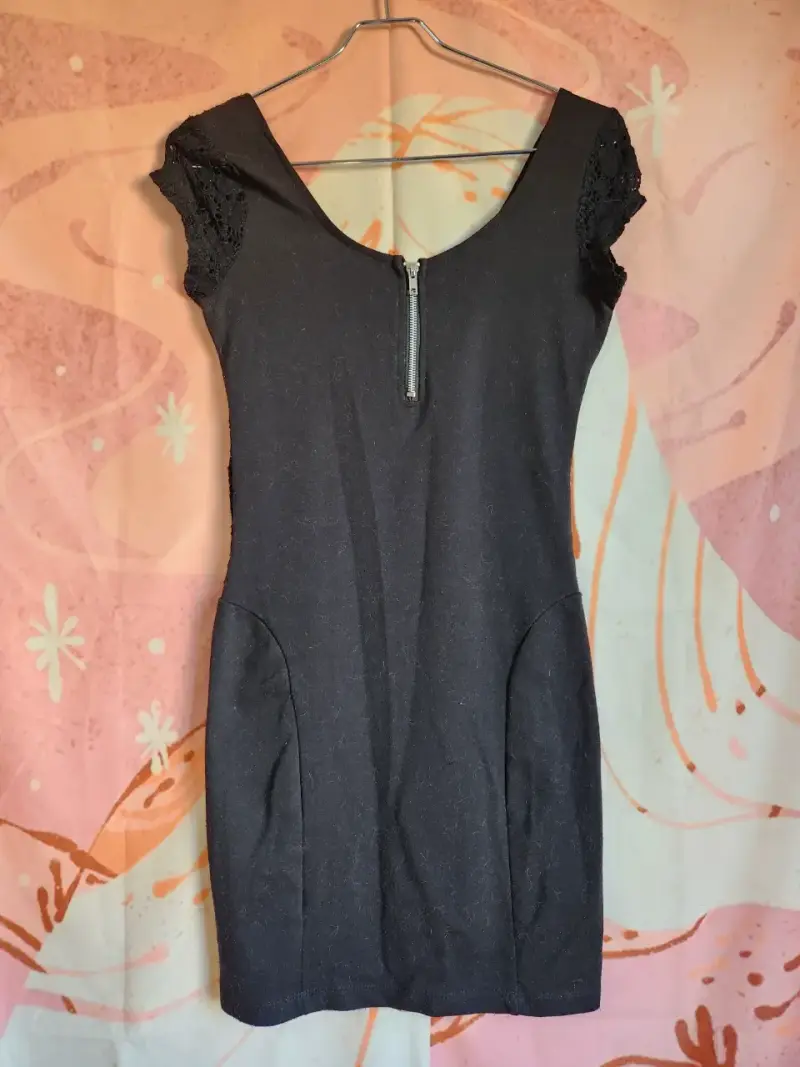 Vestido corto negro con encaje para mujer - 4