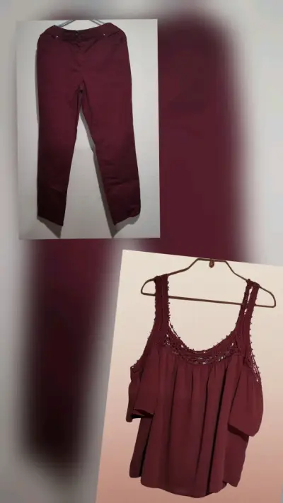 Conjunto de blusa y pantalón burdeos. - miniatura 1