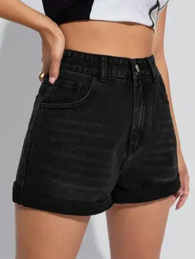 Shorts de mezclilla negros para mujer - miniatura 1