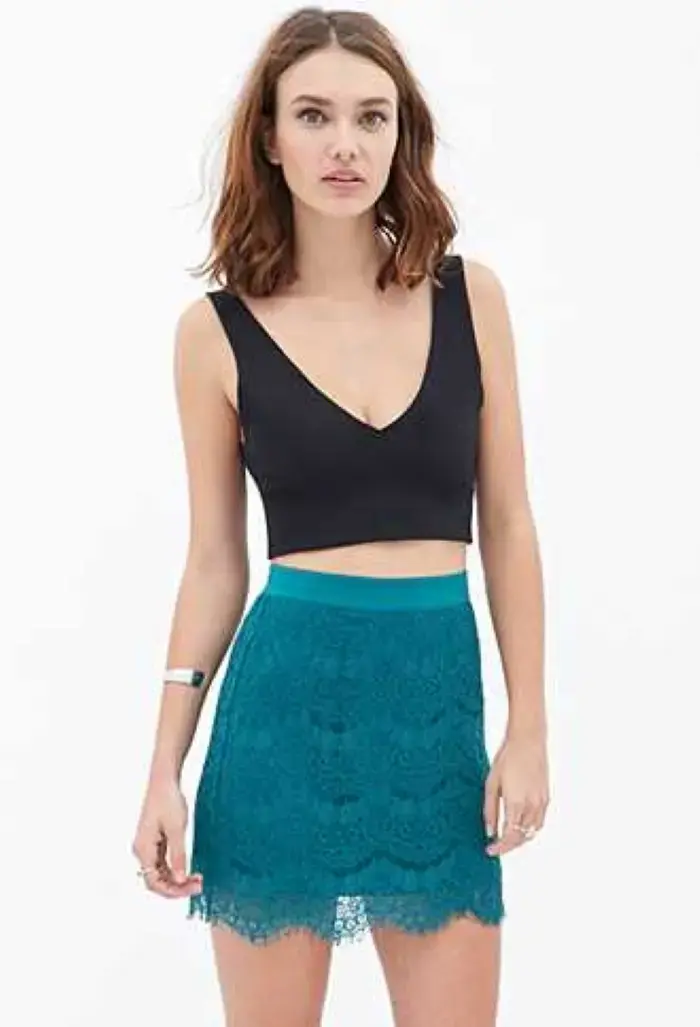 Falda corta de encaje verde para mujer - 2