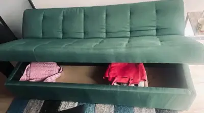 Sofá cama verde con almacenamiento - miniatura 3