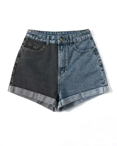 Shorts de mezclilla bicolor para mujer - miniatura 1