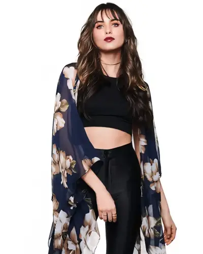 Kimono floral azul para mujer - miniatura 1