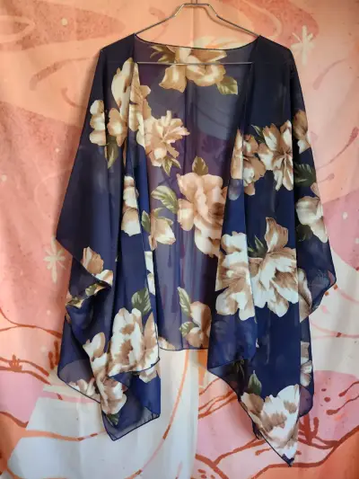 Kimono floral azul para mujer - miniatura 2