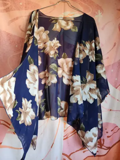 Kimono floral azul para mujer - miniatura 3