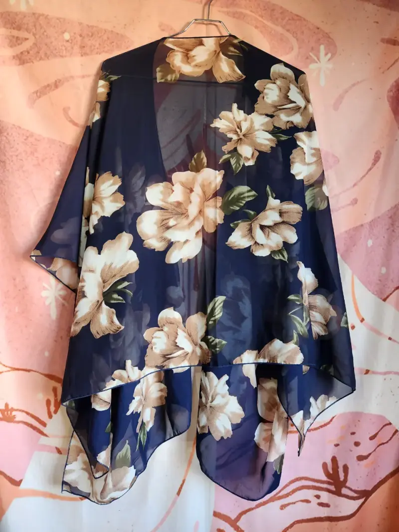 Kimono floral azul para mujer - 5