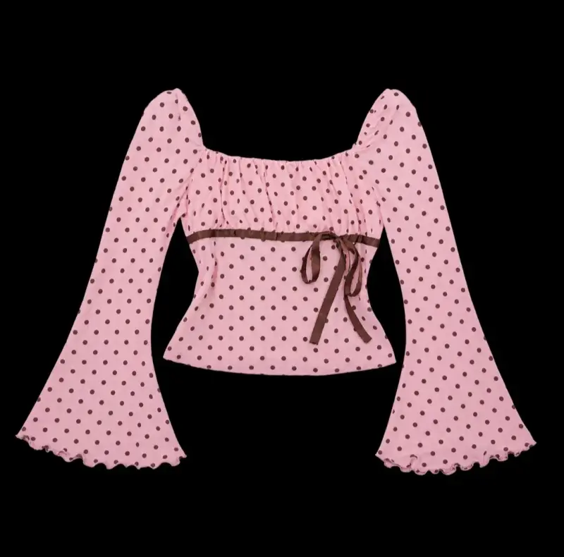 Blusa rosa de lunares con mangas acampanadas - 3