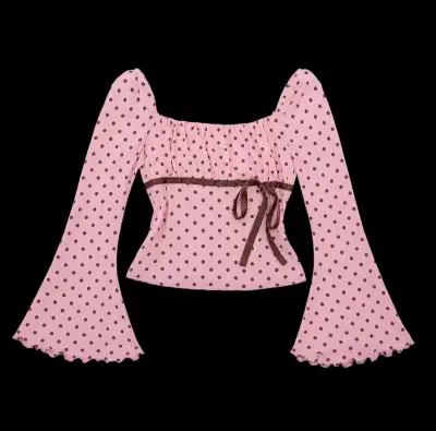 Blusa rosa de lunares con mangas acampanadas - miniatura 3