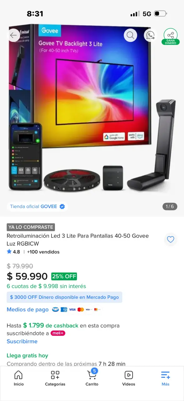 Retroiluminación LED Govee 3 Lite para TV 40-50 pulgadas