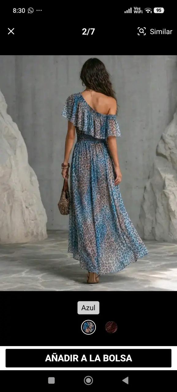 Vestido de verano azul con estampado de leopardo - 1
