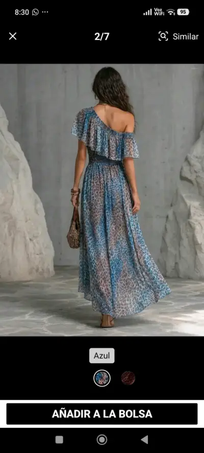 Vestido de verano azul con estampado de leopardo - miniatura 1
