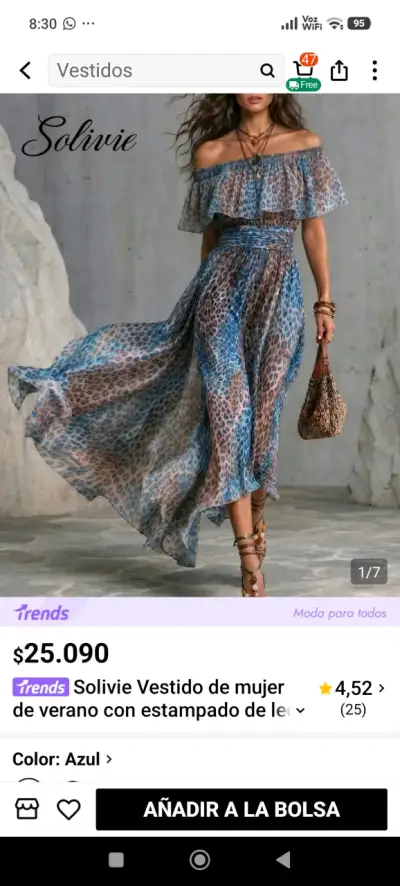 Vestido de verano azul con estampado de leopardo - miniatura 2