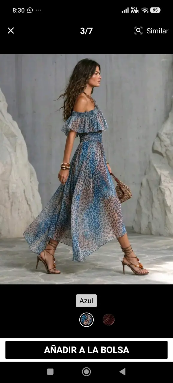 Vestido de verano azul con estampado de leopardo - 3
