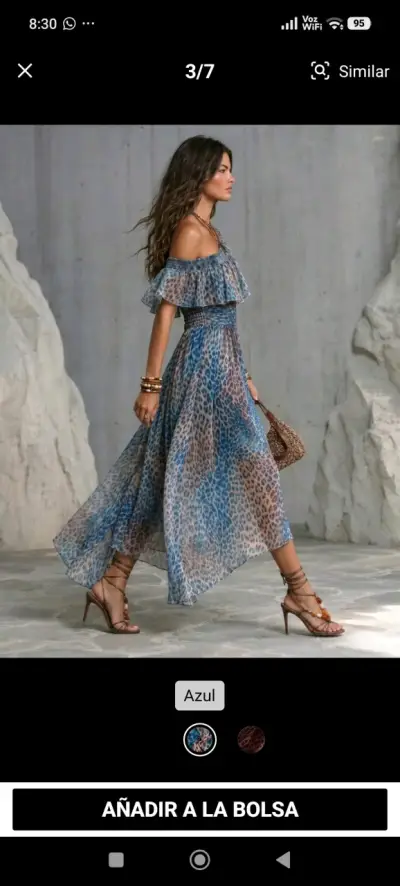 Vestido de verano azul con estampado de leopardo - miniatura 3